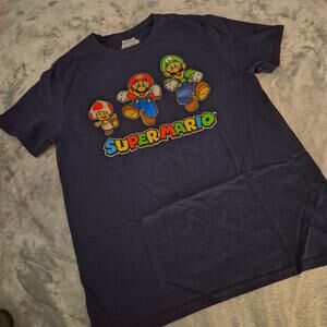Nintendo Super Mario Bros Graphic T-Shirt Men's L Toad Mario Luigi Mad Engine